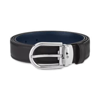 Boucle en fer à cheval noire/bleue Ceinture en cuir réversible 30 mm