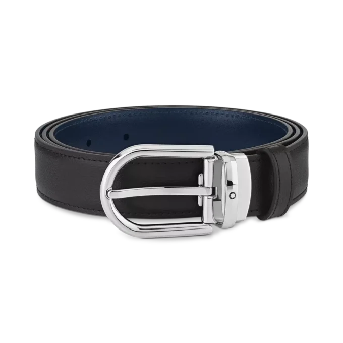 Boucle en fer à cheval noire/bleue Ceinture en cuir réversible 30 mm
