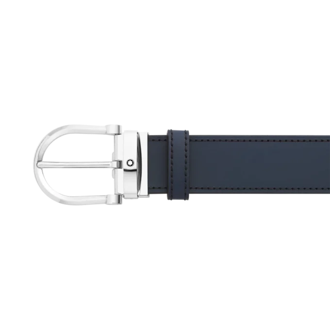 Boucle en fer à cheval noire/bleue Ceinture en cuir réversible 35 mm