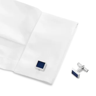 Boutons de manchette rectangulaires en acier inoxydable avec incrustation bleue à motifs