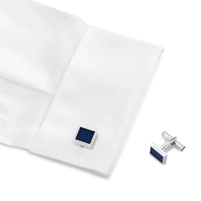 Boutons de manchette rectangulaires en acier inoxydable avec incrustation bleue à motifs Boutons de manchette rectangulaires en acier inoxydable avec incrustation bleue à motifs