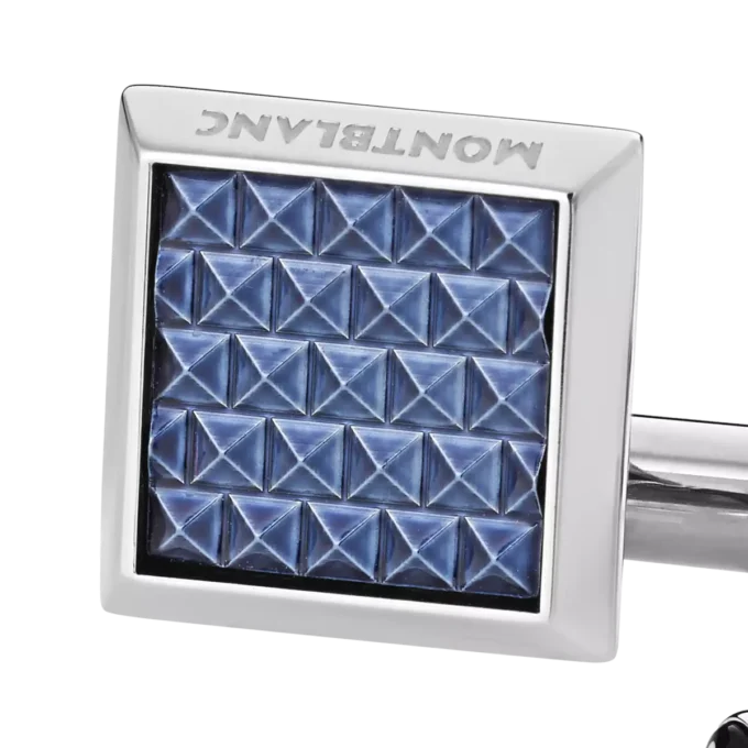 Boutons de manchette rectangulaires en acier inoxydable avec incrustation bleue à motifs Boutons de manchette rectangulaires en acier inoxydable avec incrustation bleue à motifs