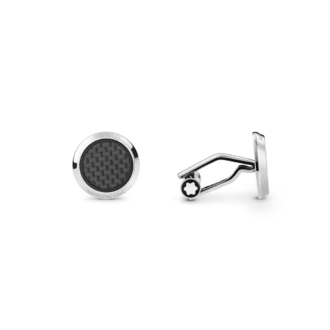 Boutons de manchette ronds en acier inoxydable avec incrustation à motif carbone