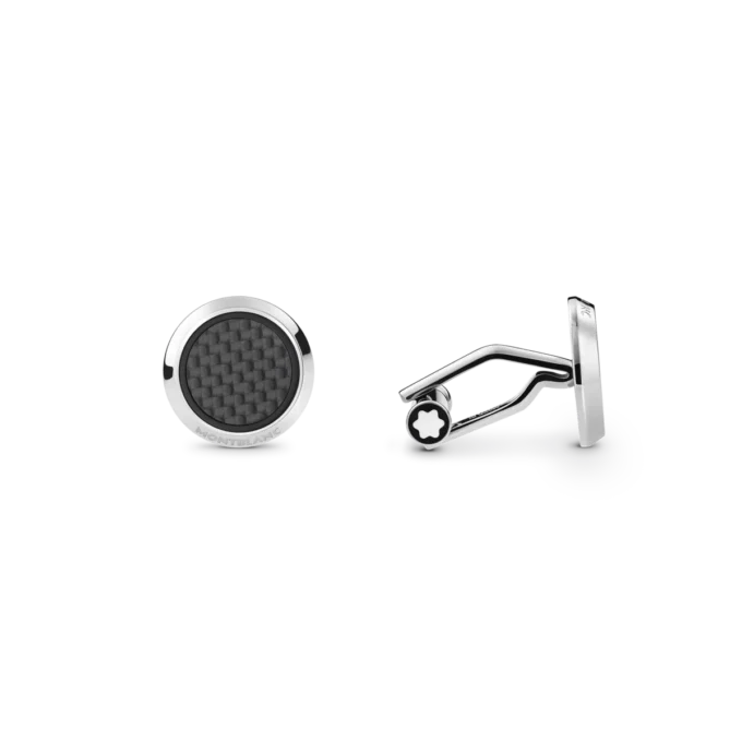 Boutons de manchette ronds en acier inoxydable avec incrustation à motif carbone Boutons de manchette ronds en acier inoxydable avec incrustation à motif carbone