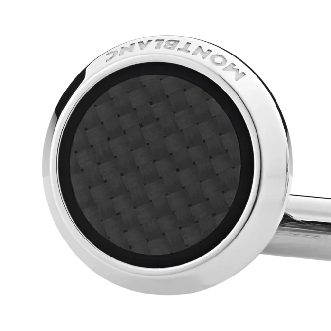 Boutons de manchette ronds en acier inoxydable avec incrustation à motif carbone Boutons de manchette ronds en acier inoxydable avec incrustation à motif carbone