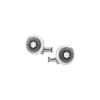 Boutons de manchette ronds en acier inoxydable avec motif rayons et emblème en nacre représentant un sommet enneigé Boutons de manchette ronds en acier inoxydable avec motif rayons et emblème en nacre représentant un sommet enneigé
