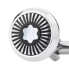 Boutons de manchette ronds en acier inoxydable avec motif rayons et emblème en nacre représentant un sommet enneigé Boutons de manchette ronds en acier inoxydable avec motif rayons et emblème en nacre représentant un sommet enneigé