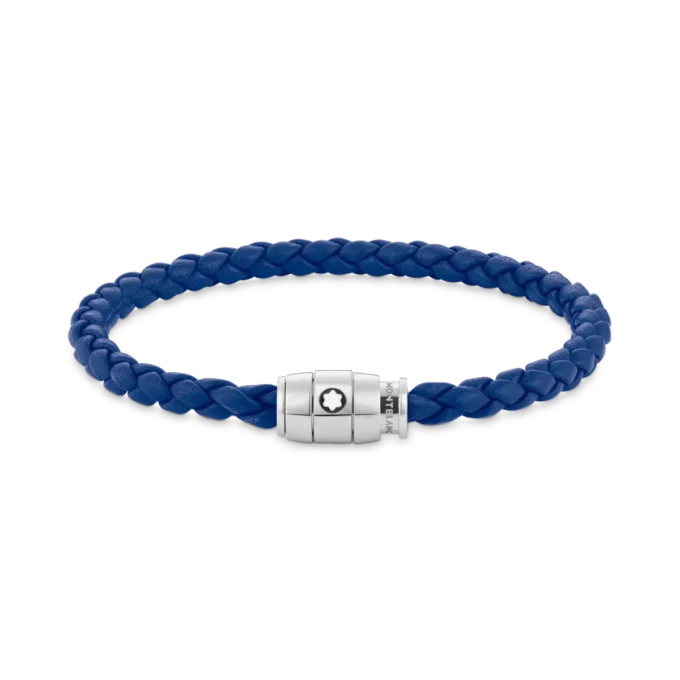 Bracelet en acier à 3 anneaux et cuir bleu Bracelet en acier à 3 anneaux et cuir bleu