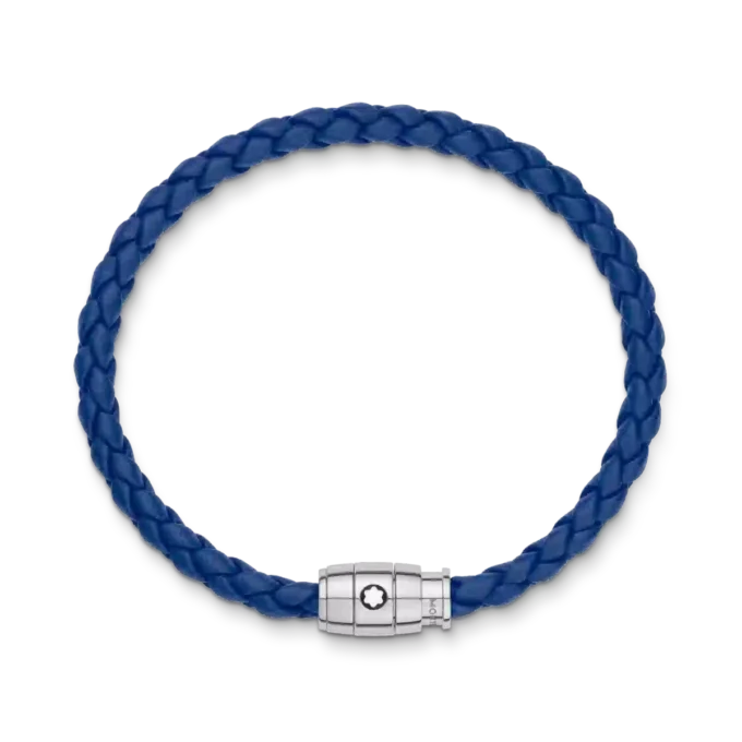 Bracelet en acier à 3 anneaux et cuir bleu Bracelet en acier à 3 anneaux et cuir bleu