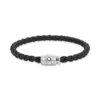 Bracelet en acier à 3 anneaux et cuir noir