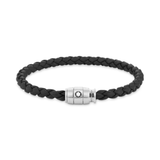 Bracelet en acier à 3 anneaux et cuir noir