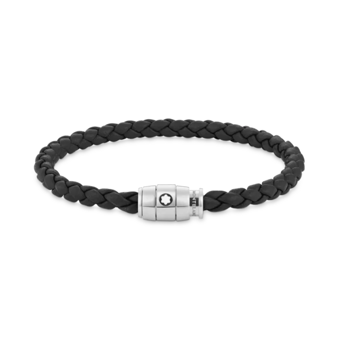 Bracelet en acier à 3 anneaux et cuir noir