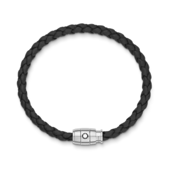 Bracelet en acier à 3 anneaux et cuir noir