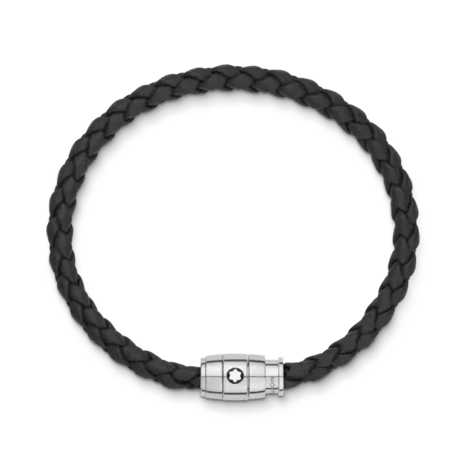 Bracelet en acier à 3 anneaux et cuir noir