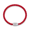 Bracelet en acier à 3 anneaux et cuir rouge