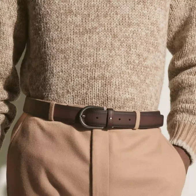 Ceinture en cuir marron 35 mm avec boucle en fer à cheval Ceinture en cuir marron 35 mm avec boucle en fer à cheval