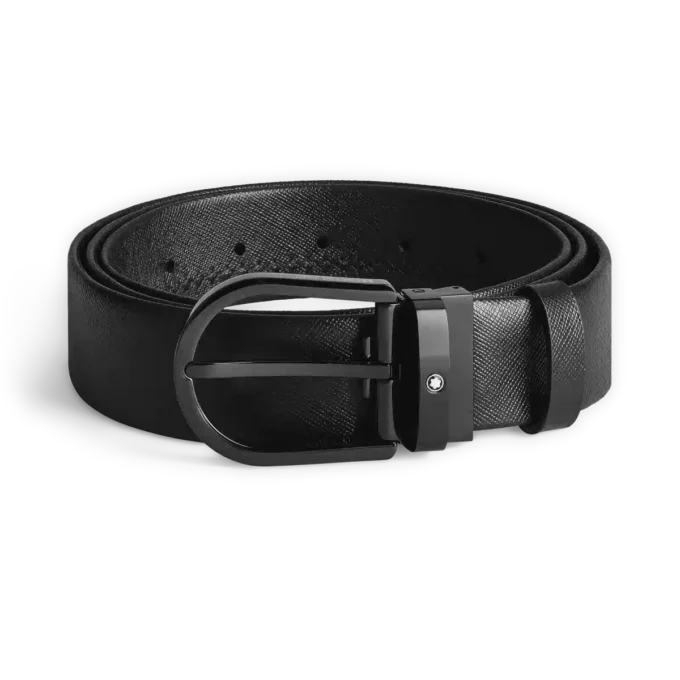 Ceinture en cuir noir 35 mm avec boucle en fer à cheval Ceinture en cuir noir 35 mm avec boucle en fer à cheval