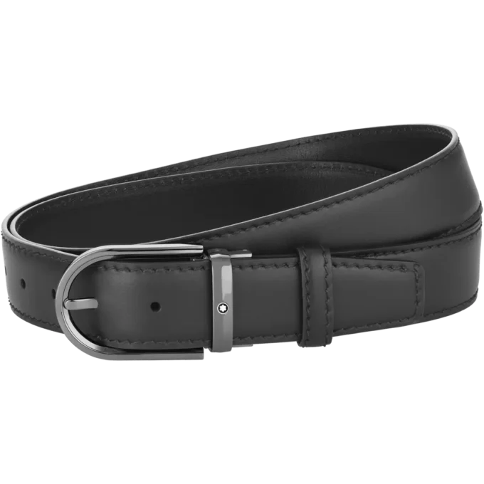 Ceinture en cuir noir 35 mm avec boucle en fer à cheval Ceinture en cuir noir 35 mm avec boucle en fer à cheval