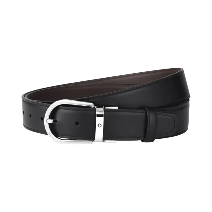 Ceinture en cuir noir/beige 35 mm avec boucle en fer à cheval Ceinture en cuir noir/beige 35 mm avec boucle en fer à cheval