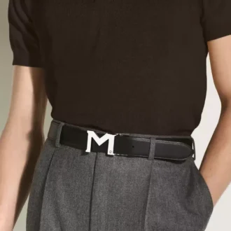 Ceinture en cuir réversible noire à boucle M, 35 mm