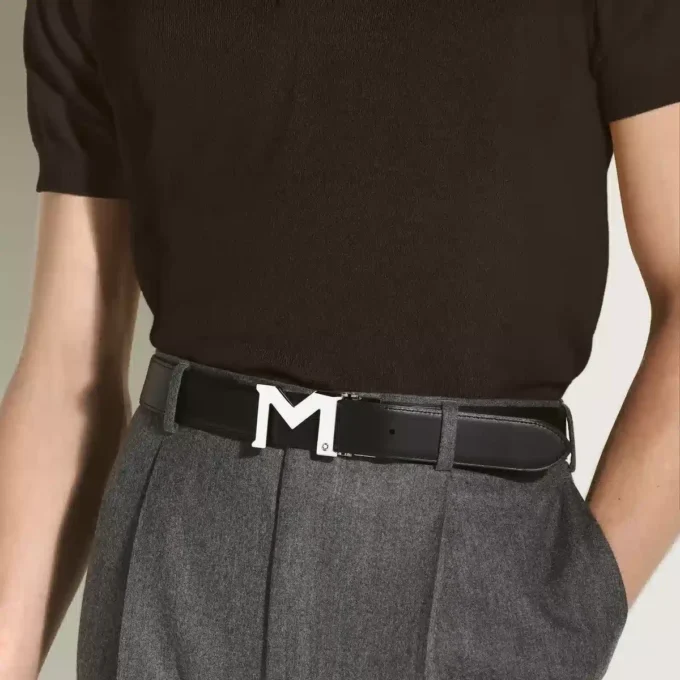 Ceinture en cuir réversible noire à boucle M, 35 mm Ceinture en cuir réversible noire à boucle M, 35 mm
