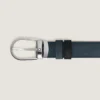 Ceinture réversible en cuir bleu velours/noir 30 mm avec boucle en fer à cheval Ceinture réversible en cuir bleu velours/noir 30 mm avec boucle en fer à cheval