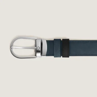 Ceinture réversible en cuir bleu velours/noir 30 mm avec boucle en fer à cheval
