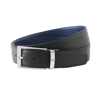Ceinture réversible en cuir noir/bleu 35 mm