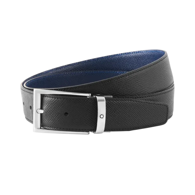 Ceinture réversible en cuir noir/bleu 35 mm Ceinture réversible en cuir noir/bleu 35 mm