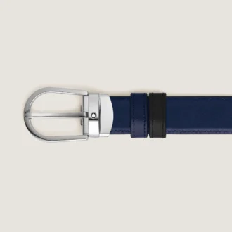 Ceinture réversible en cuir noir/bleu encre 30 mm avec boucle en fer à cheval