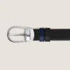 Ceinture réversible en cuir noir/bleu encre 30 mm avec boucle en fer à cheval Ceinture réversible en cuir noir/bleu encre 30 mm avec boucle en fer à cheval