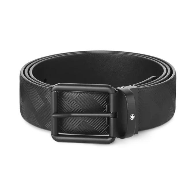 Ceinture réversible en cuir noir imprimé/noir uni 35 mm Ceinture réversible en cuir noir imprimé/noir uni 35 mm