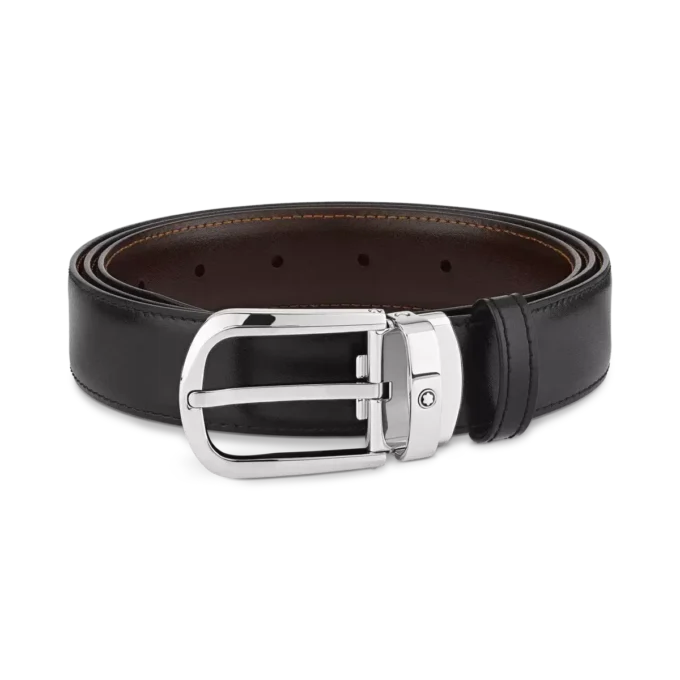 Ceinture réversible en cuir noir/marron 30 mm avec boucle en fer à cheval Ceinture réversible en cuir noir/marron 30 mm avec boucle en fer à cheval