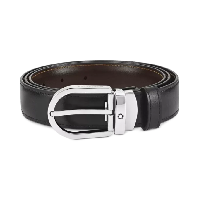 Ceinture réversible en cuir noir/marron 30 mm avec boucle en fer à cheval Ceinture réversible en cuir noir/marron 30 mm avec boucle en fer à cheval