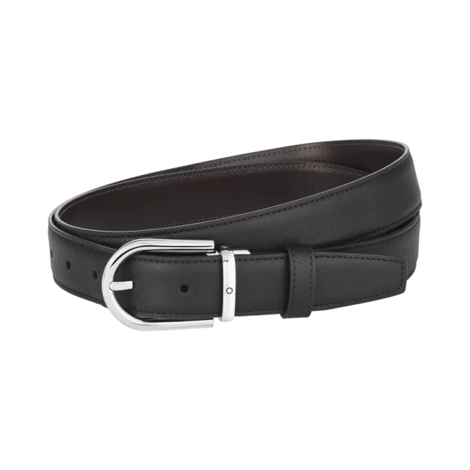 Ceinture réversible en cuir noir/marron 30 mm avec boucle en fer à cheval Ceinture réversible en cuir noir/marron 30 mm avec boucle en fer à cheval