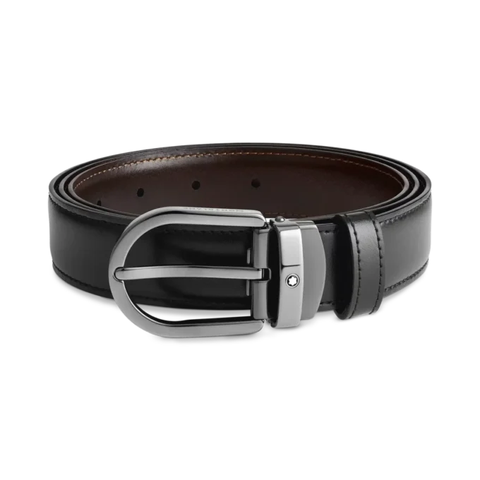 Ceinture réversible en cuir noir/marron 30 mm avec boucle en fer à cheval Ceinture réversible en cuir noir/marron 30 mm avec boucle en fer à cheval