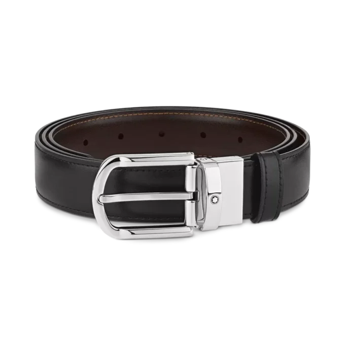 Ceinture réversible en cuir noir/marron 30 mm avec boucle en fer à cheval Ceinture réversible en cuir noir/marron 30 mm avec boucle en fer à cheval