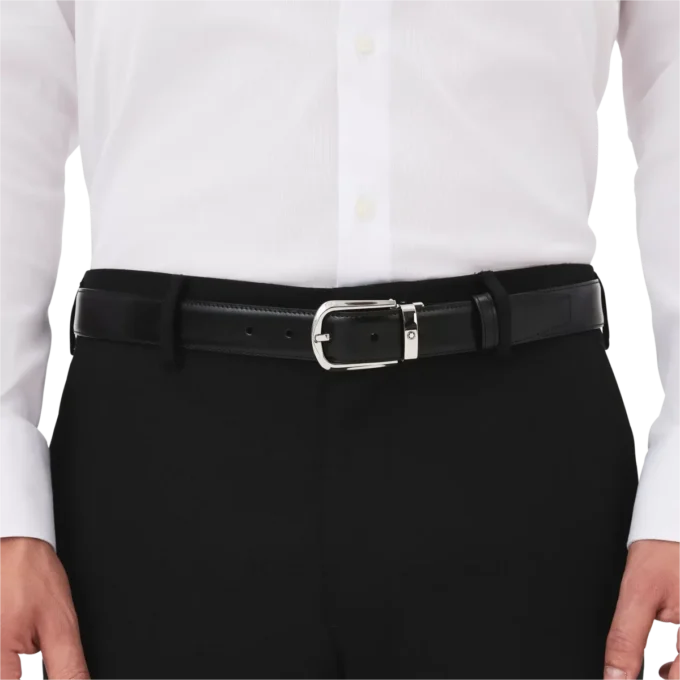 Ceinture réversible en cuir noir/marron 30 mm avec boucle en fer à cheval Ceinture réversible en cuir noir/marron 30 mm avec boucle en fer à cheval