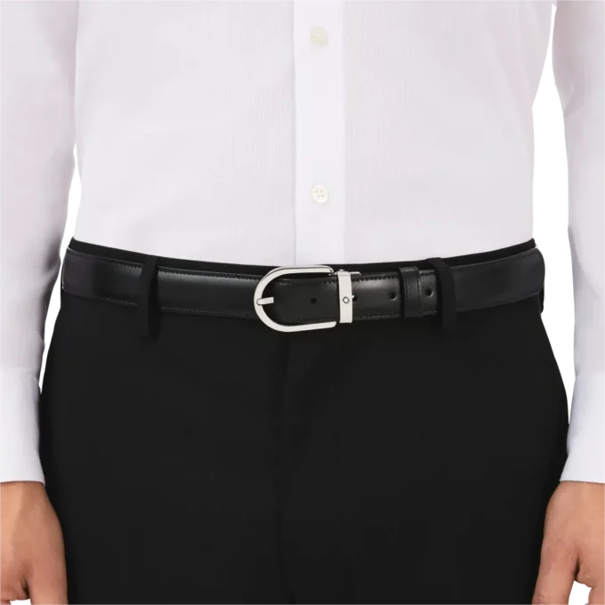 Ceinture réversible en cuir noir/marron 30 mm avec boucle en fer à cheval Ceinture réversible en cuir noir/marron 30 mm avec boucle en fer à cheval