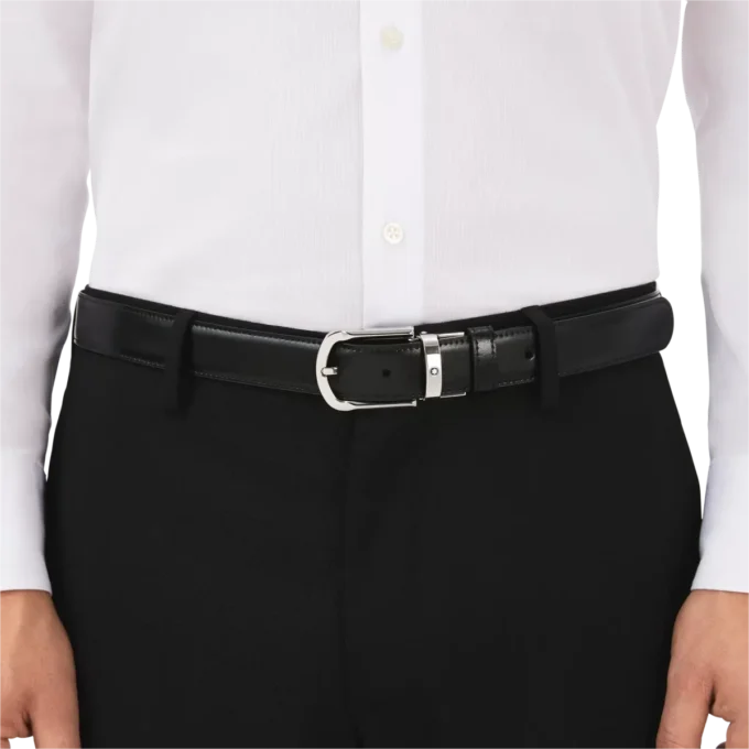 Ceinture réversible en cuir noir/marron 30 mm avec boucle en fer à cheval Ceinture réversible en cuir noir/marron 30 mm avec boucle en fer à cheval