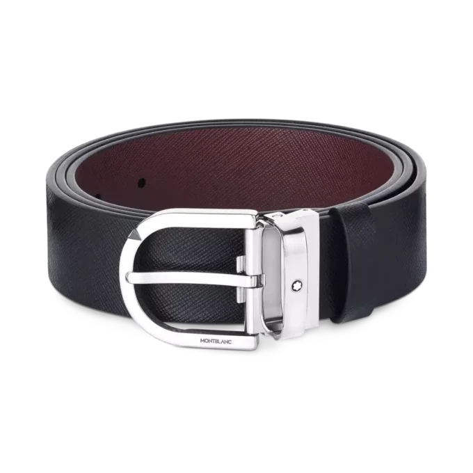 Ceinture réversible en cuir noir/mosto 35 mm avec boucle Horseshoe imprimée Ceinture réversible en cuir noir/mosto 35 mm avec boucle Horseshoe imprimée