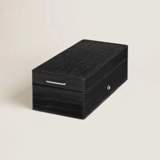 Coffret à stylos, cuir gaufré croco, noir