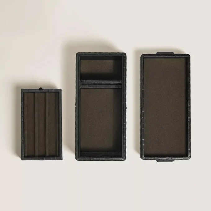 Coffret à stylos, cuir gaufré croco, noir Coffret à stylos, cuir gaufré croco, noir
