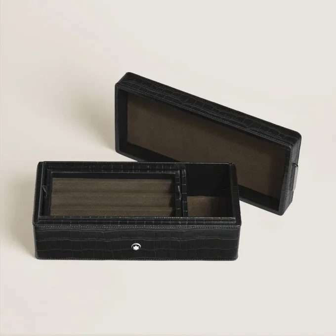 Coffret à stylos, cuir gaufré croco, noir Coffret à stylos, cuir gaufré croco, noir