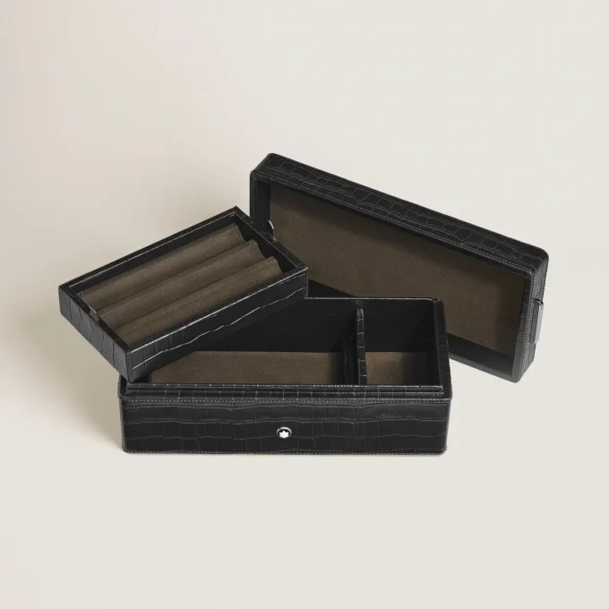 Coffret à stylos, cuir gaufré croco, noir Coffret à stylos, cuir gaufré croco, noir