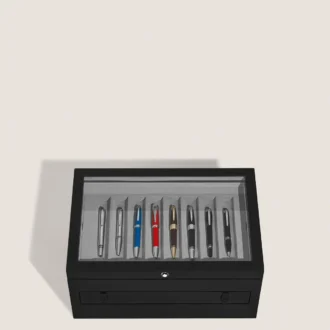 Grand coffret de collection en bois et laque pouvant contenir 24 instruments d&rsquo;écriture