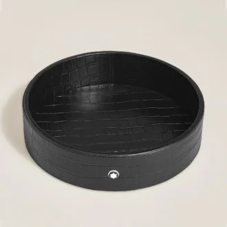 Grand plateau de bureau, cuir gaufré croco, noir
