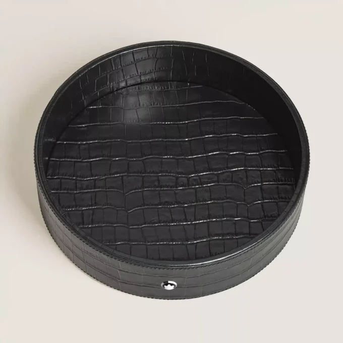 Grand plateau de bureau, cuir gaufré croco, noir