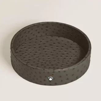 Grand plateau de bureau rond en cuir gaufré autruche