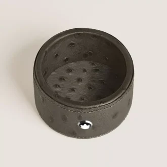 Petit plateau de bureau rond en cuir gaufré autruche